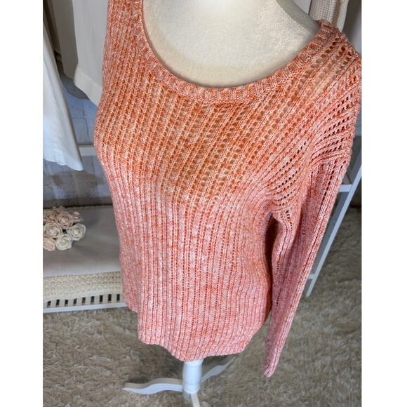 Talbot's Women's Size S Petite Peachy Orange Open Knit Pullover Sweater #0140 - Picture 4 of 7